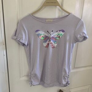 btween Lavender Short Sleeve Tee with Iridescent Sequin Butterfly girls 12